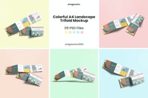 Banner image of Premium Colorful A4 Landscape Trifold Mockup  Free Download