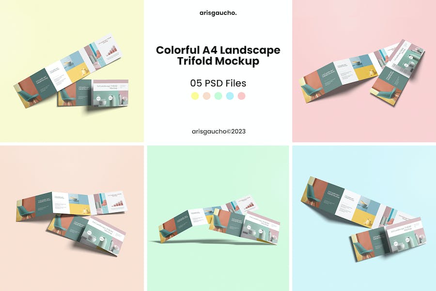 Premium Colorful A4 Landscape Trifold Mockup  Free Download