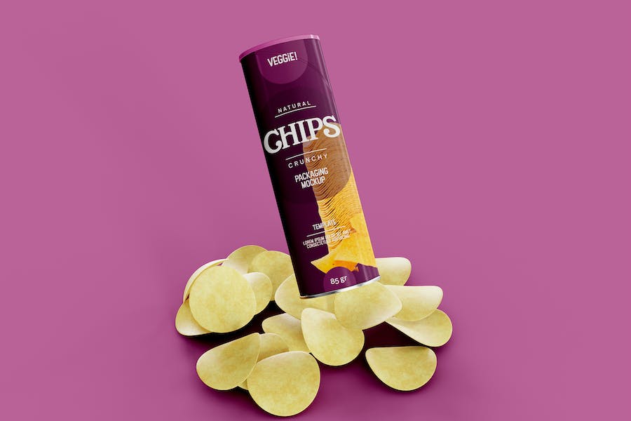 Premium Potato Chips Paper Tube Mockup  Free Download