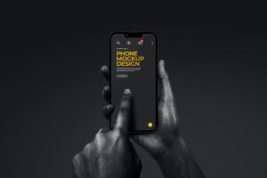 Banner image of Premium Hand Holding Phone 14 Black  Free Download