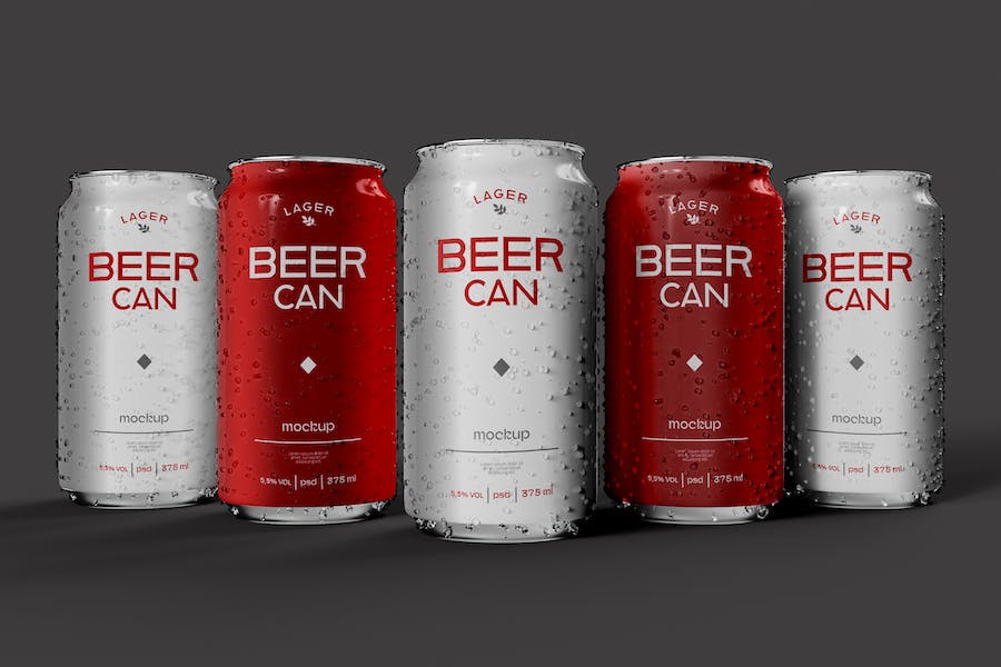 Premium Beer or Soda Cans With Drops Mockup  Free Download