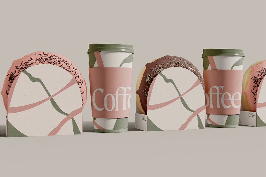 Premium Coffee Cups and Donuts Boxes Mockup  Free Download