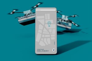 Banner image of Premium Delivery Drone and Smartphone App Mockup  Free Download