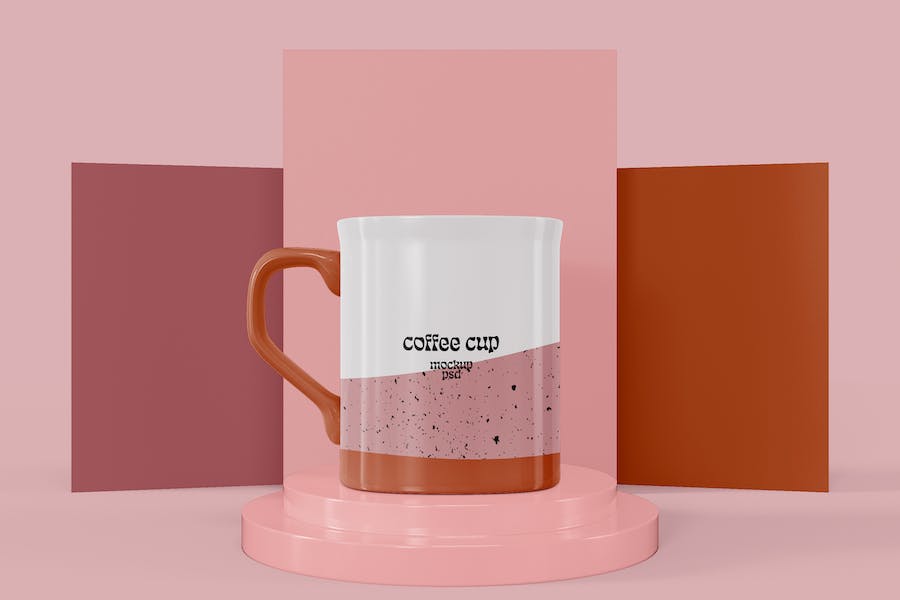 Premium Ceramic Mugs on Podium Mockup  Free Download