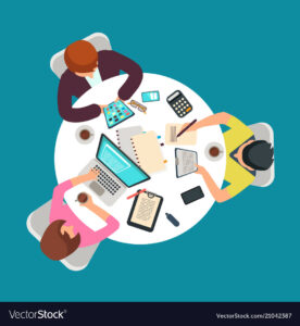 Top view people group work at table meeting Vector Image