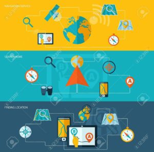 Navigation Banner Set With Search Home Gps System Finding Location Isolated Vector Illustration Royalty Free SVG, Cliparts, Vectors, and Stock Illustration. Image 33844336.