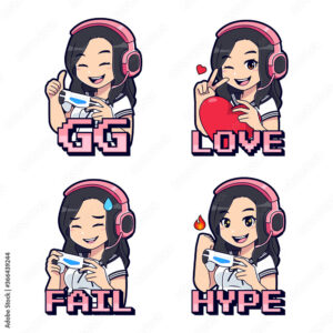 Vetor do Stock Streamer gamer girl twitch emotes and badges set