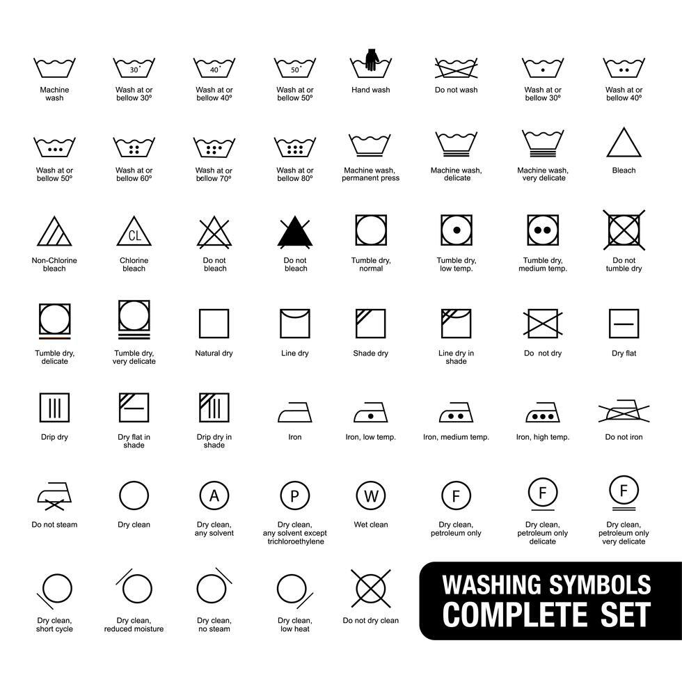 Complete set of laundry symbols 335158 Vector Art at Vecteezy