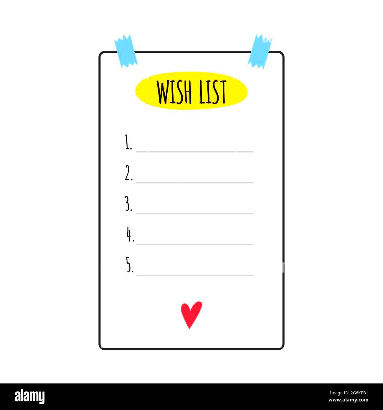 Wish list elements for bullet journal Page template with numbers