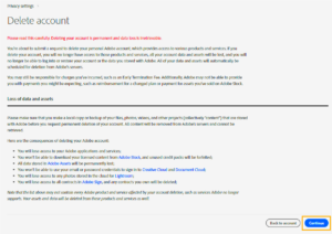 Delete your individual Adobe account and permanently remove your
