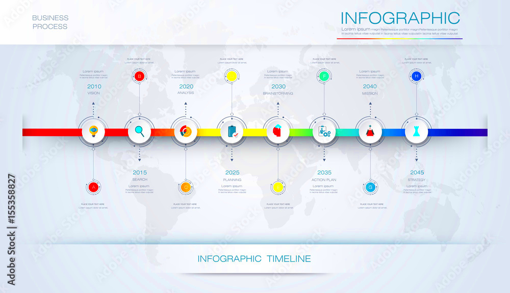 Vector infographics timeline design template with 3D paper label and