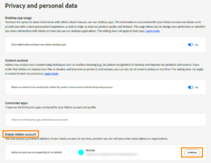 Delete your Adobe account and permanently remove your personal information