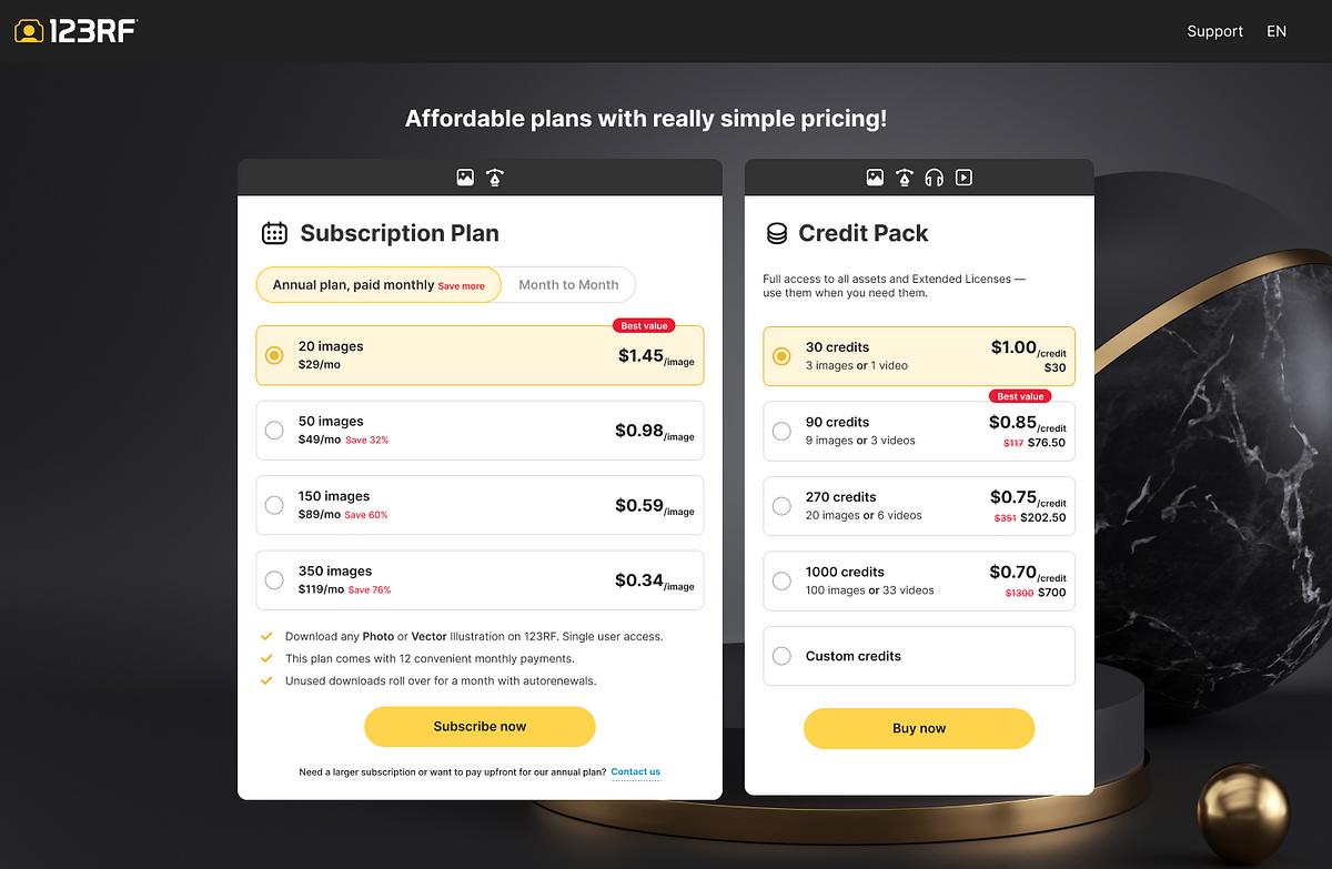 Redesigning 123RFs pricing page  a UX case study  by Matthew yap