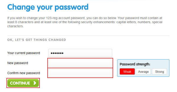 How to update my password  123 Reg