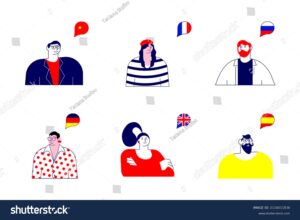 Set People Speaking Different Languages Studing Stock Illustration