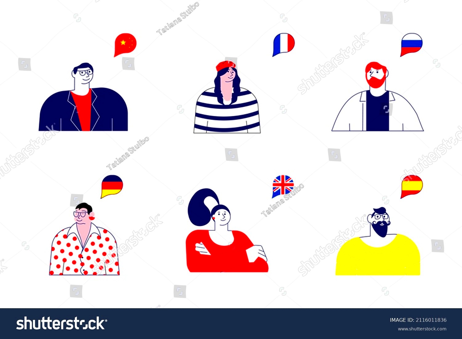 Set People Speaking Different Languages Studing Stock Illustration