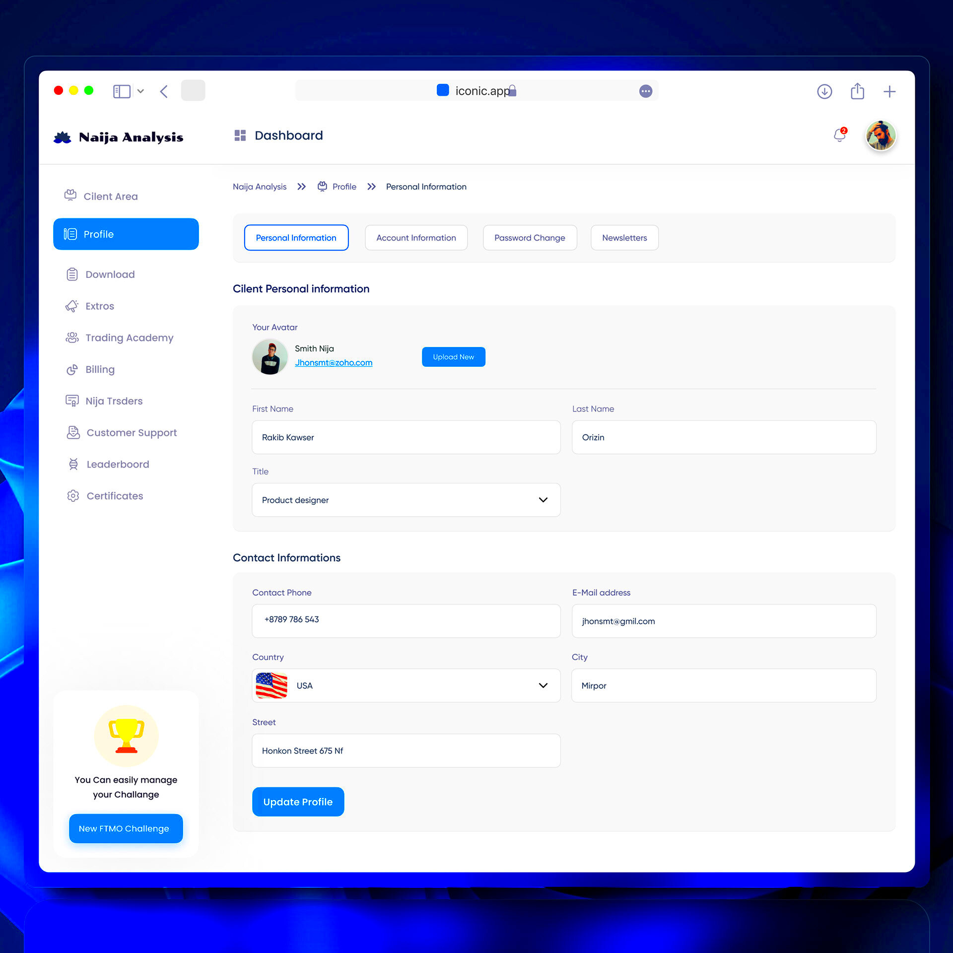 Profile Settings on Behance