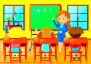 Teacher teaching kindergarten students in class 369984 Vector Art at