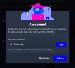 Heres a free YouTube Premium code if anyone wants it   rdiscordapp