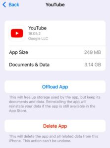 Why does YouTube need so much storage No downloads in the app  rios