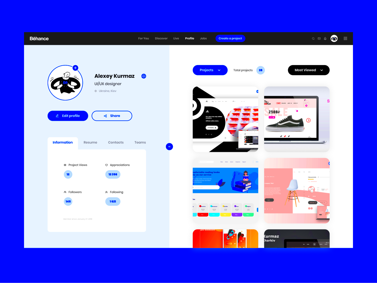 Behance Profile Redesign by Alex Kurmaz on Dribbble