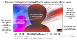 The documentarycommentary style vid on youtube starterpack  r