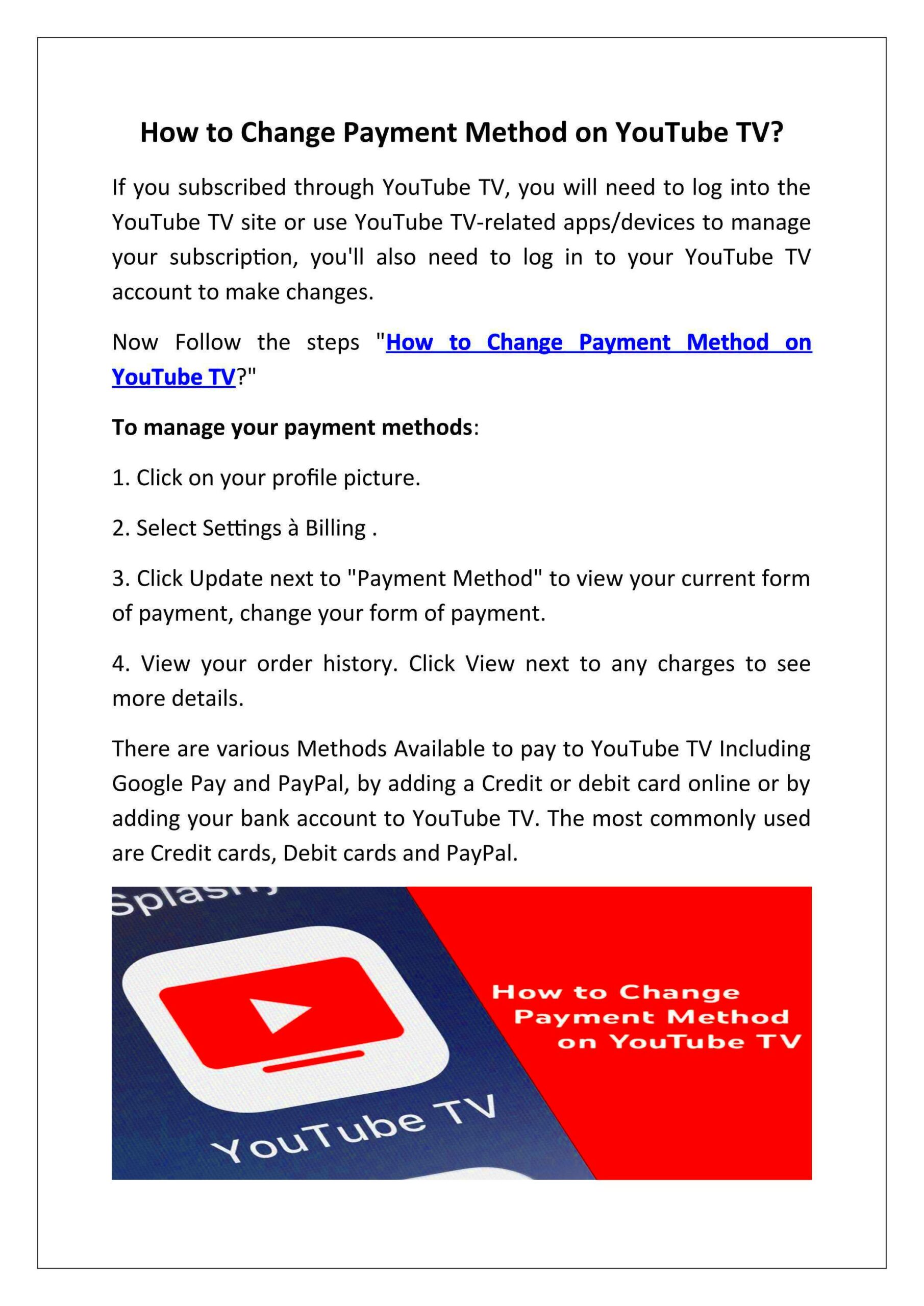 800 6436119  How to Change Payment Method on YouTube TV by