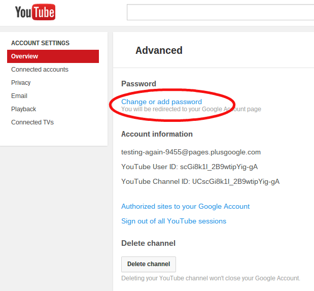 Set a password for your Google Page and connected YouTube channel