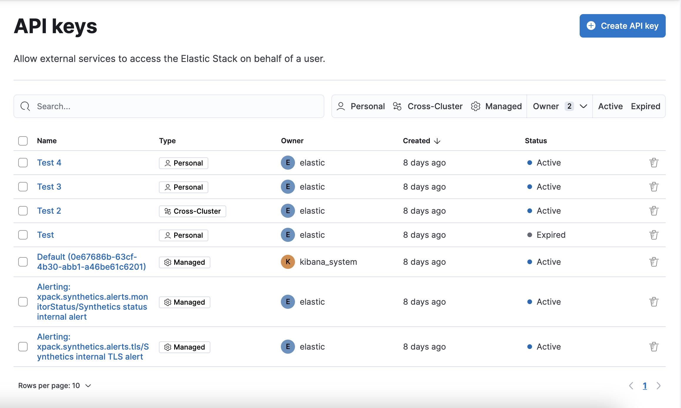 API Keys  Kibana Guide 815  Elastic