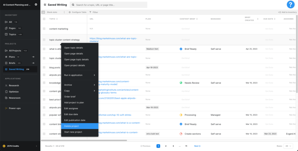 Delete Projects  MarketMuse Knowledge Base