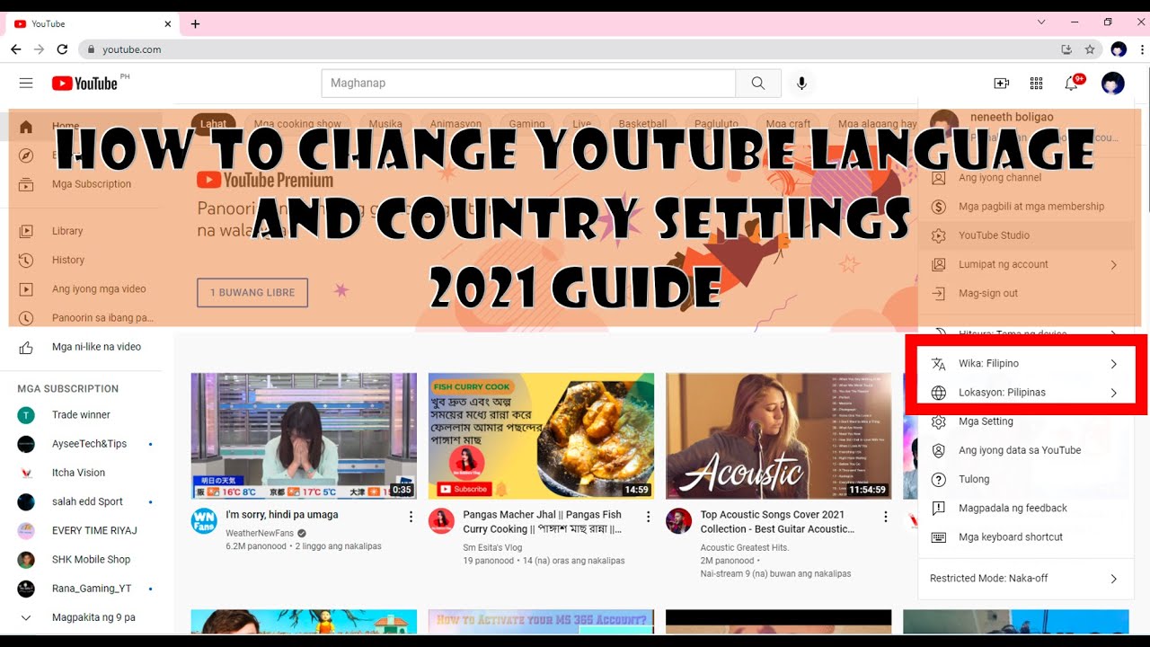 How to Change YouTube Language and Country Settings 2021  AyseeTech